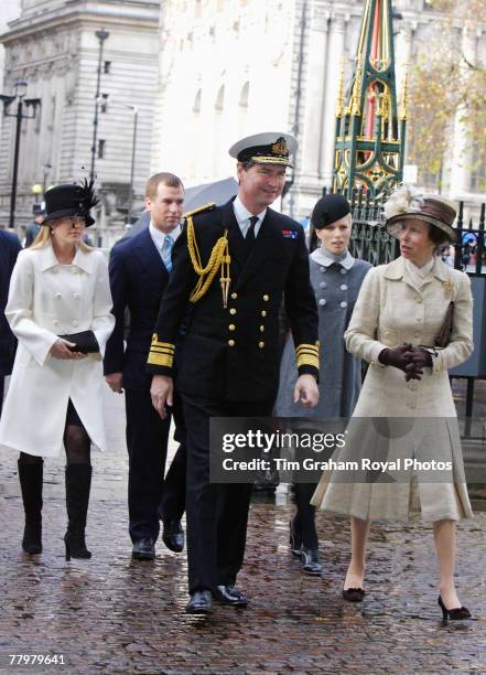 Princess Anne, Princess Royal, Vice Admiral Timothy Laurence, Zara Phillips, Peter Phillips and his fiance Autumn Kelly attend a service of...