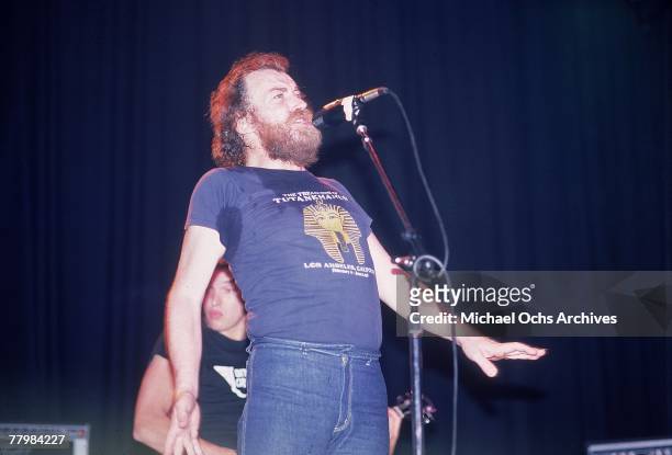 Singer Joe Cocker performs onstage wearing a King Tutankhamun T-shirt in October 1978.