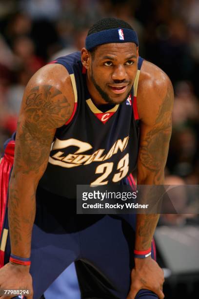 LeBron James of the Cleveland Cavaliers looks up during the game against the Sacramento Kings on November 9, 2007 at Arco Arena in Sacramento,...