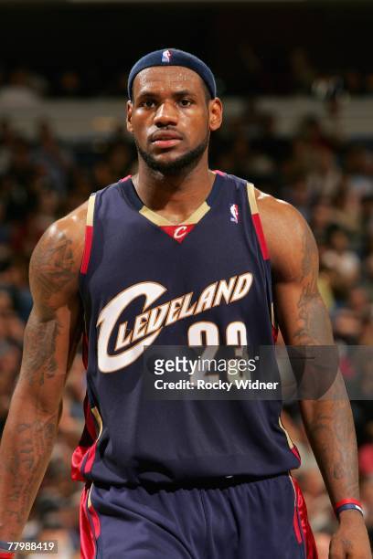 LeBron James of the Cleveland Cavaliers walks across the court during the game against the Sacramento Kings on November 9, 2007 at Arco Arena in...