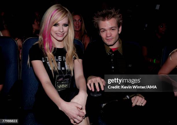 Musicians Avril Lavigne and Deryck Whibley in the audience during the 2007 American Music Awards held at the Nokia Theatre L.A. LIVE on November 18,...