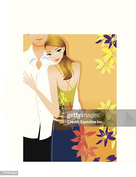 close-up of a couple embracing each other - romantic couple back stock illustrations