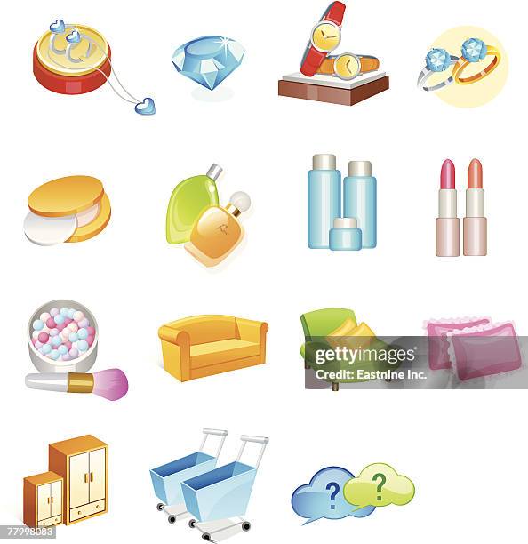 different types of objects - makeup brush white background stock illustrations