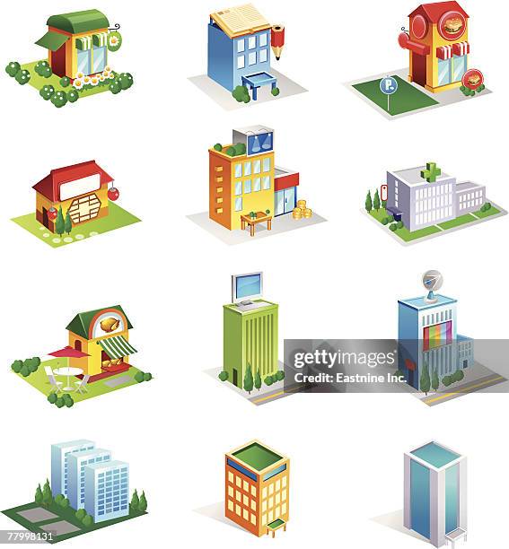 different types of commercial buildings - multiple pathways background stock illustrations