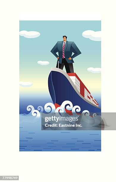 businessman standing on a ship - ship bow front stock illustrations