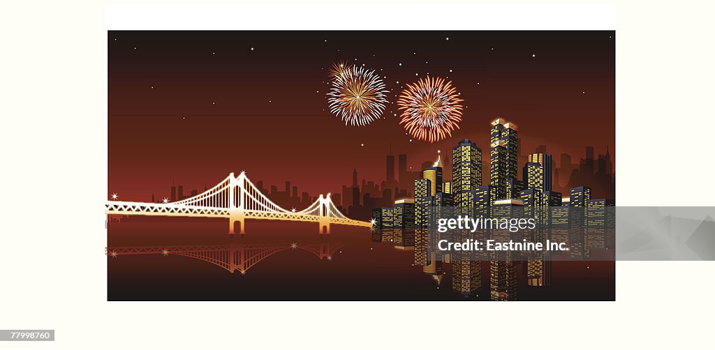 Bridge lit up at night, Golden Gate Bridge, San Francisco, California, USA