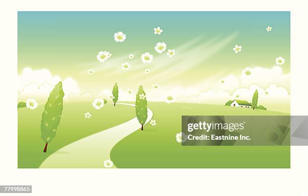path passing through a landscape - pavement background stock illustrations
