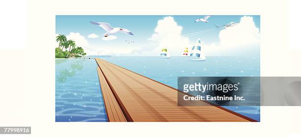 pier in the sea - model airplane stock illustrations