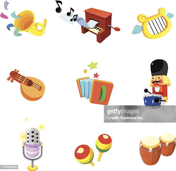 close-up of various musical instruments - sitar stock illustrations