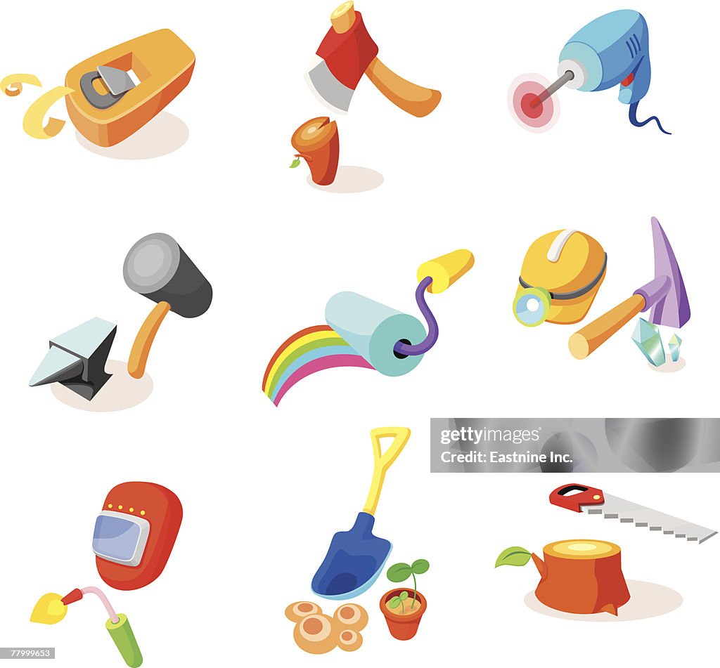 Various hand tools on a white background