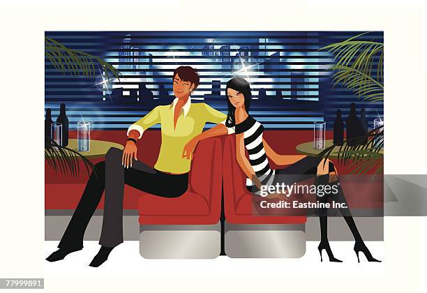 couple sitting in a restaurant - offener kragen stock-grafiken, -clipart, -cartoons und -symbole