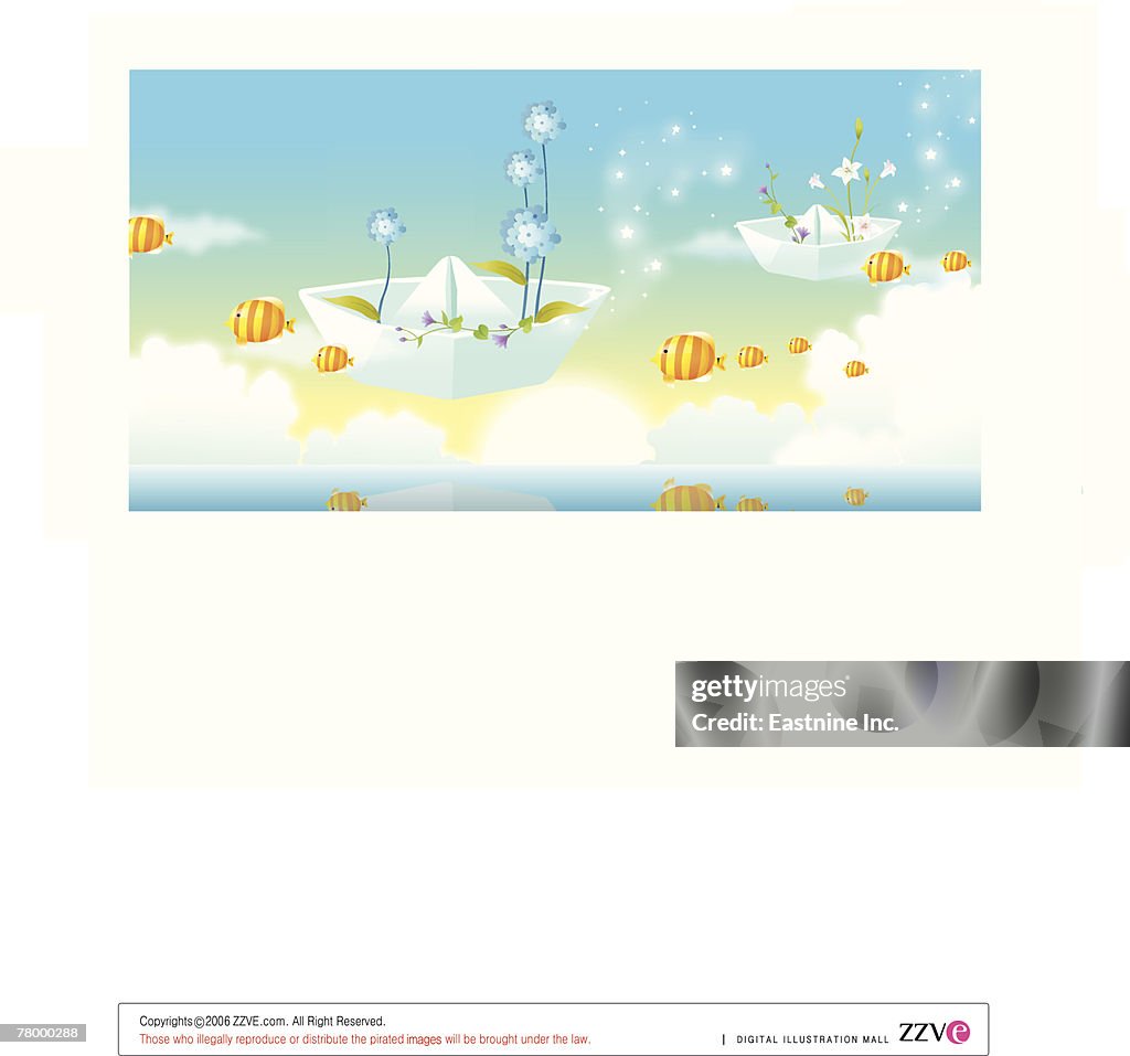 Fish and boats flying