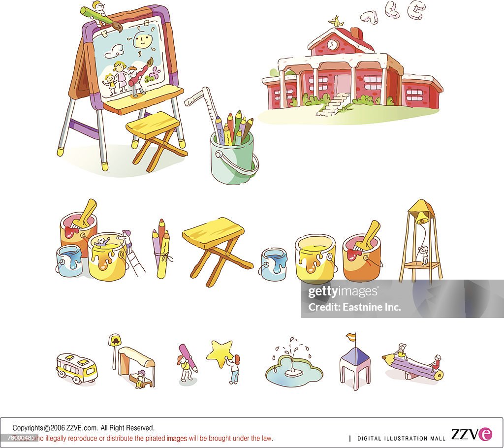 Large group of objects on a white background