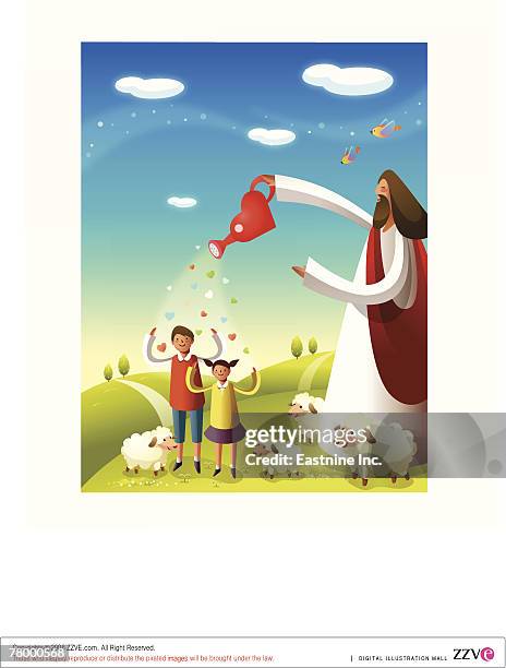 jesus christ blessing two children - 四匹点のイラスト素材／クリップアート素材／マンガ素材／アイコン素材