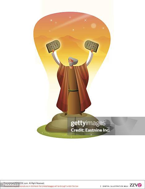 moses holding engraved rocks - moses religiöse figur stock-grafiken, -clipart, -cartoons und -symbole
