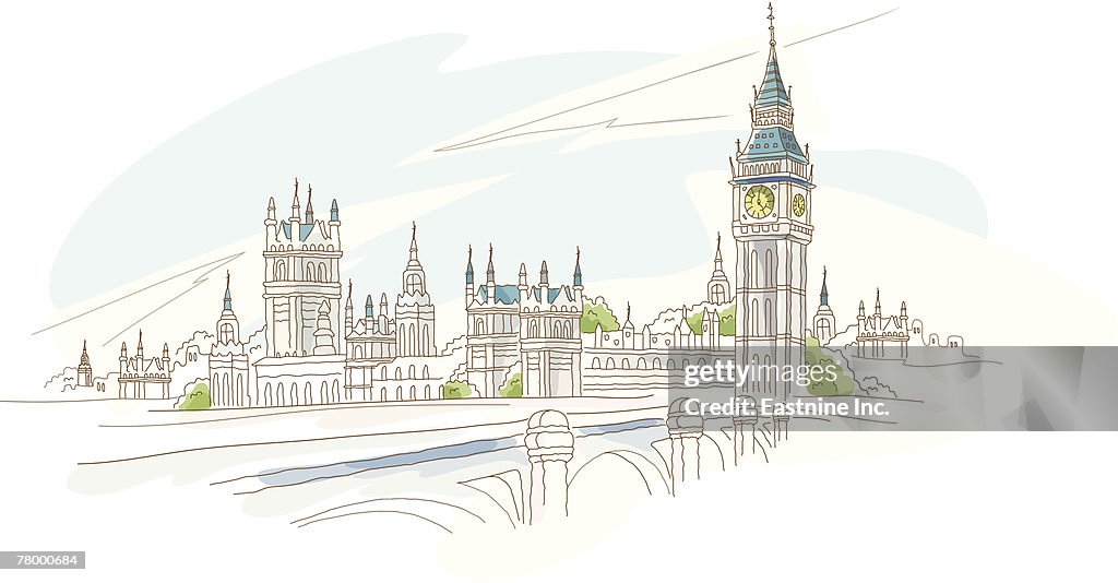 Bridge in front of a clock tower, Big Ben, Westminster Bridge, Houses of Parliament, Thames River, London, England