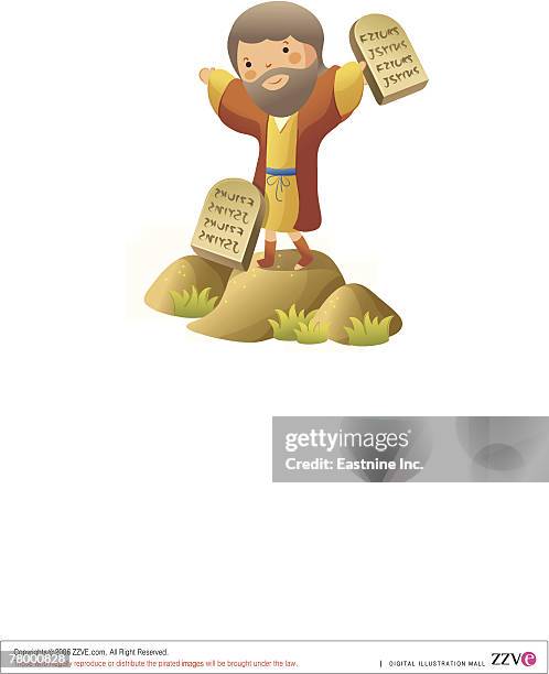moses standing and holding ten commandments - moses ten commandments stock illustrations