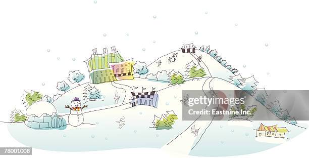 buildings on a polar landscape - igloo stock illustrations