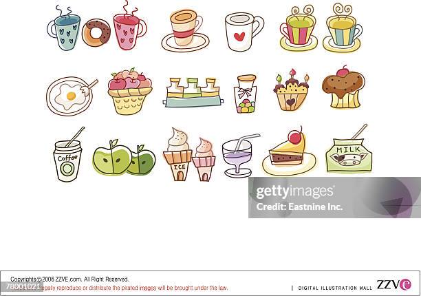 close-up of various types of food - tea biscuits stock illustrations