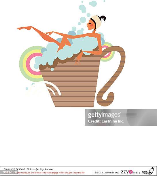 woman taking a bubble bath in a cup - woman beauty body care stock illustrations