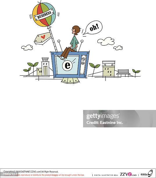 man sitting on a television - car aerial view stock illustrations