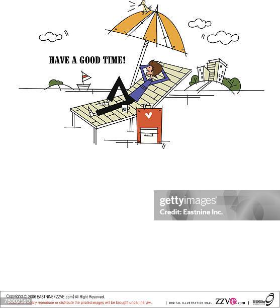 woman lying on the beach chair - animal lying on back stock illustrations
