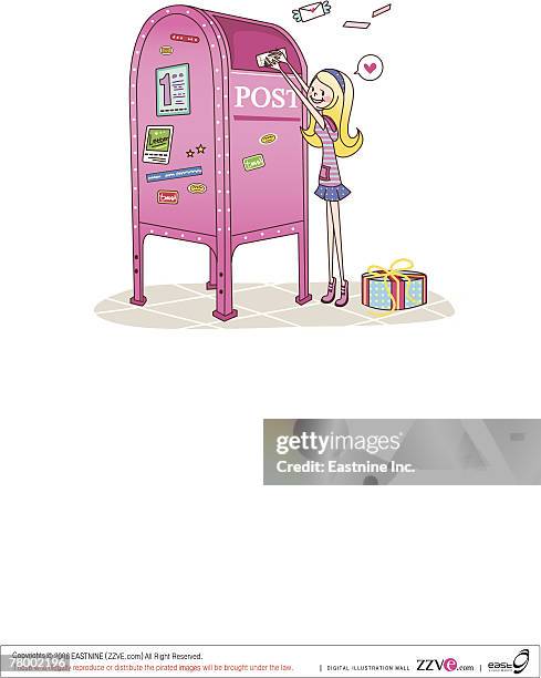 girl putting a letter into a mailbox - reading outside stock illustrations