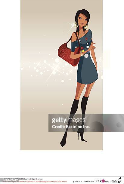 ilustraciones, imágenes clip art, dibujos animados e iconos de stock de woman carrying a hand bag on her shoulder - melena mediana