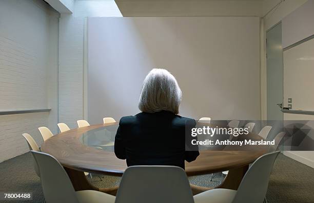 woman seated in boardroom from behind - office chair back fotografías e imágenes de stock