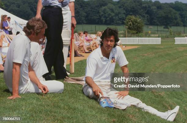 Former cricketers Jonathan Agnew and Imran Khan at the first match to be played at Sir Paul Getty's new cricket ground on his Wormsley Park estate in...