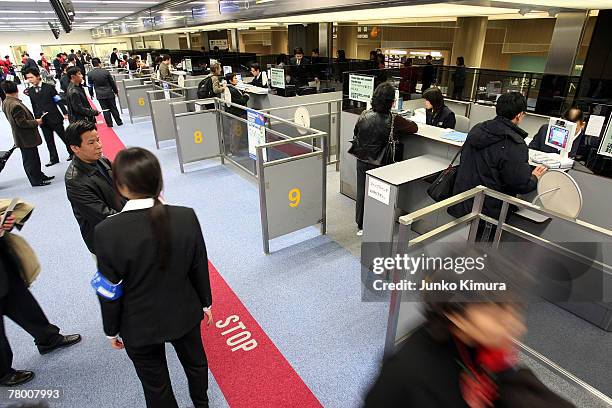 General view of immigration at the new Tokyo International Airport on November 20, 2007 in Narita, Chiba, Japan. Japan becomes the second nation...