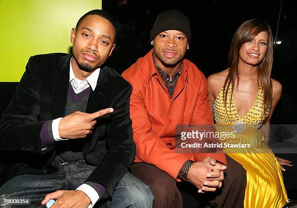 Host of BET 's '106 & Park' Terrence Jackson and Laveranues Cole poses with Rocsi at her birthday party at the Grand on November 19, 2007 in New York...