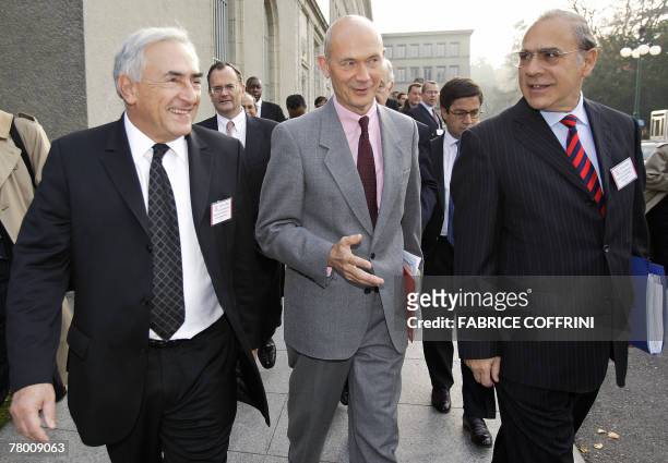 International Monetary Fund managing director France's Dominique Strauss-Kahn, World Trade Organisation director general France's Pascal Lamy and...