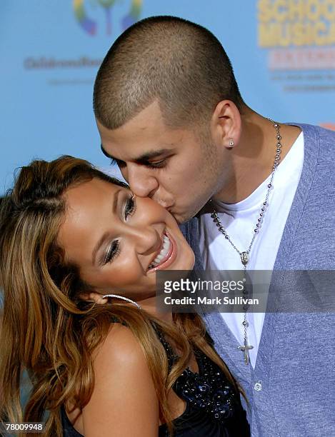Singer Adrienne Bailon from the Cheetah Girls and Robert Kardashian arrive at the "High School Musical 2" DVD release gala held in Hollywood,...