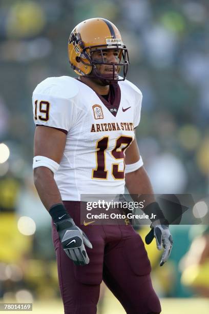 Josh Barrett of the Arizona State Sun Devils looks on during the game against the Oregon Ducks at Autzen Stadium on November 3, 2007 in Eugene,...