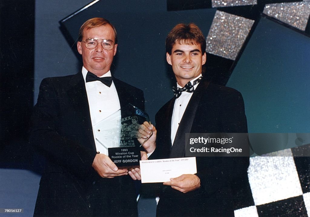 Jeff Gordon Rookie Jeff Gordon receives the 1993 Winston Cup Rookie of the Year award ...