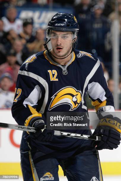Ales Kotalik of the Buffalo Sabres looks on against the Montreal Canadiens on November 16, 2007 at HSBC Arena in Buffalo, New York.
