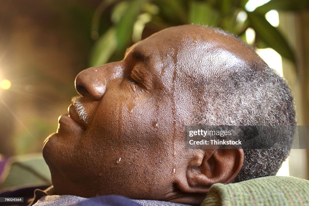 Man sweating as result of diabetes