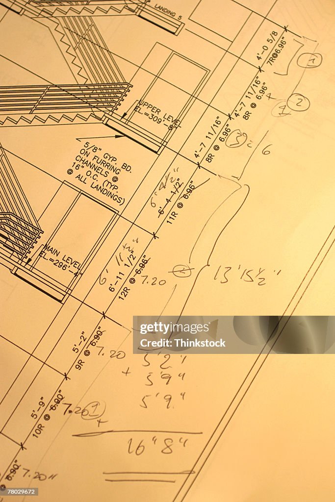 Blueprint Sign Notes Closeup Of Blueprints With Handwritten Notes Made By An Architect High ...