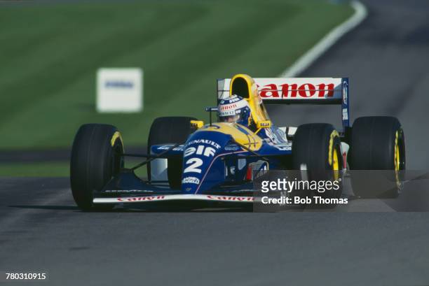 French racing driver Alain Prost drives the Canon Williams Renault Williams FW15C Renault V10 to finish in third place in the 1993 European Grand...