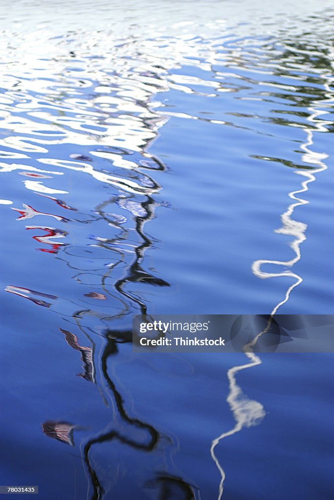 Close-up of water rippling and reflecting lines.