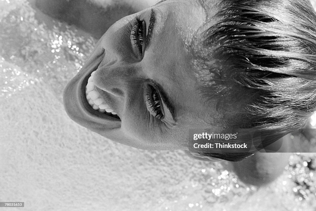 High angle view of smiling woman