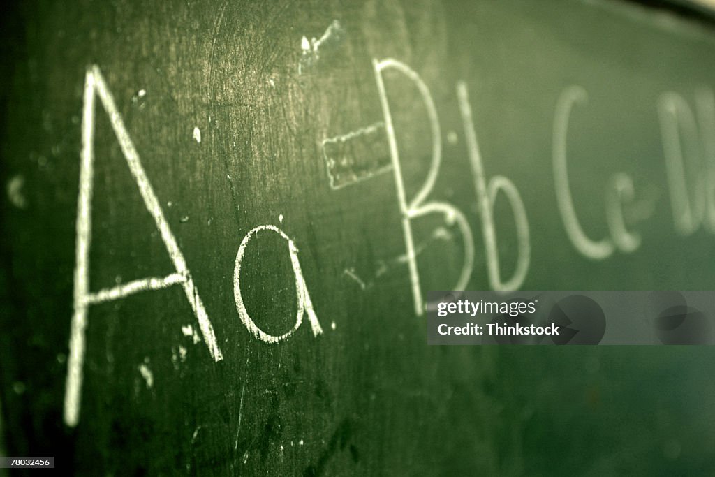 Alphabet written on chalkboard