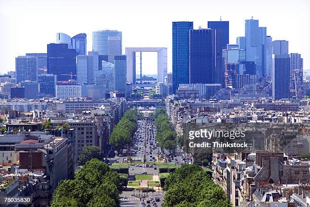 paris skyline - grande arche stock pictures, royalty-free photos & images