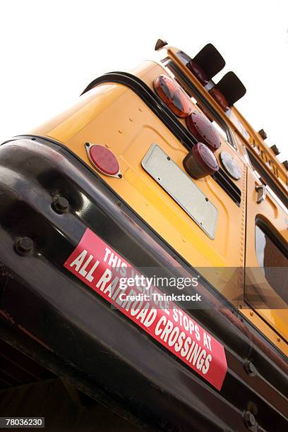 bumper sticker on school bus - bumper sticker stock pictures, royalty-free photos & images