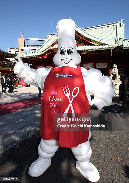 Michelin mascot visit the Kanda Shrine to pray for the success of the Michelin Guide Tokyo 2008 on November 21, 2007 in Tokyo, Japan. The book will...