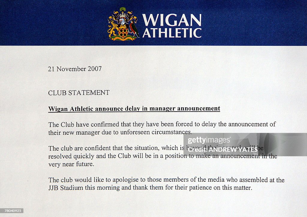 A statement issued by Wigan Athletic foo