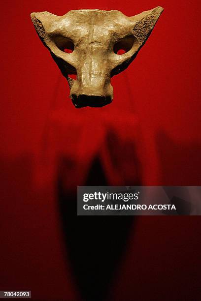 The "Sacro de Tequixquiac" , considered as the oldest artistic creation of the American continent, on display in the exhibition 'America Migrante'...