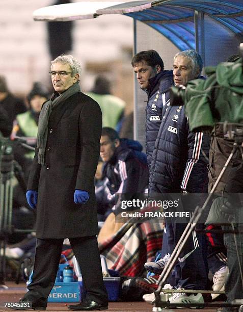 French coach Raymond Domenech looks at his players during the Euro 2008 qualifying football match Ukraine vs. France. France is already qualified...