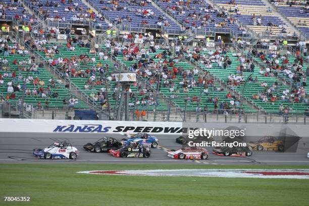 Levi Jones, driver of the Parts Peddler Riley/Chevrolet, moves through traffic during the USAC Silver Crown Kansas Lottery 100 on September 29, 2007...